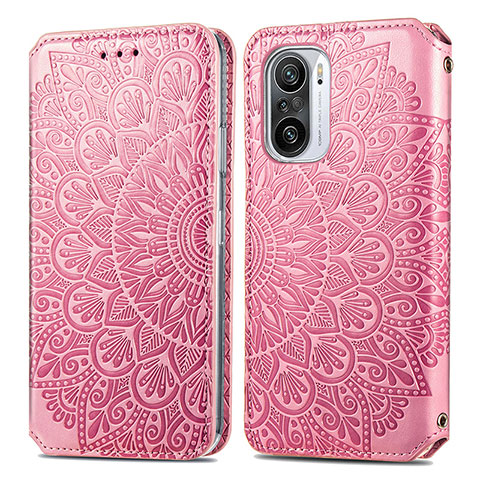 Custodia Portafoglio In Pelle Fantasia Modello Cover con Supporto S01D per Xiaomi Mi 11X Pro 5G Oro Rosa