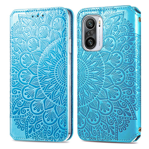 Custodia Portafoglio In Pelle Fantasia Modello Cover con Supporto S01D per Xiaomi Poco F3 5G Blu