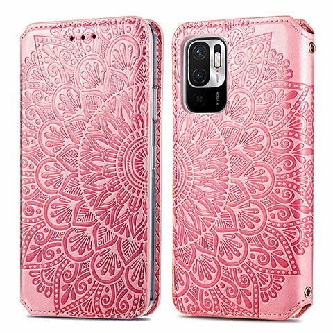 Custodia Portafoglio In Pelle Fantasia Modello Cover con Supporto S01D per Xiaomi POCO M3 Pro 5G Oro Rosa