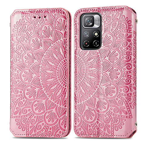 Custodia Portafoglio In Pelle Fantasia Modello Cover con Supporto S01D per Xiaomi Poco M4 Pro 5G Oro Rosa