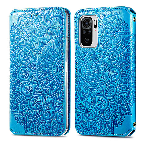 Custodia Portafoglio In Pelle Fantasia Modello Cover con Supporto S01D per Xiaomi Poco M5S Blu