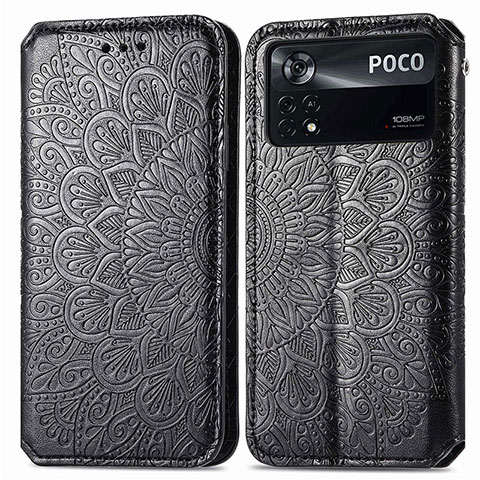 Custodia Portafoglio In Pelle Fantasia Modello Cover con Supporto S01D per Xiaomi Poco X4 Pro 5G Nero