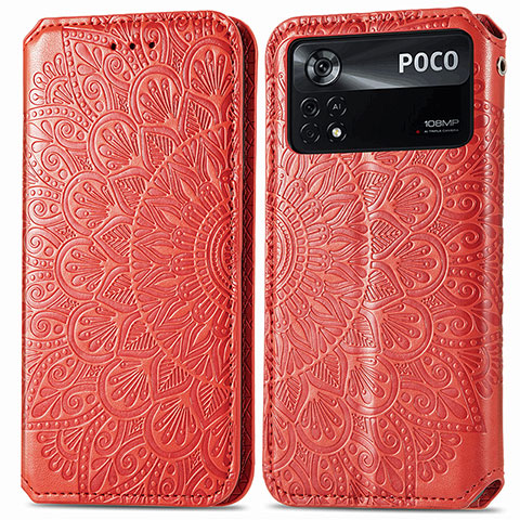 Custodia Portafoglio In Pelle Fantasia Modello Cover con Supporto S01D per Xiaomi Poco X4 Pro 5G Rosso