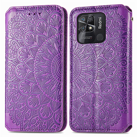 Custodia Portafoglio In Pelle Fantasia Modello Cover con Supporto S01D per Xiaomi Redmi 10 India Viola