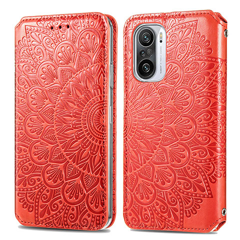 Custodia Portafoglio In Pelle Fantasia Modello Cover con Supporto S01D per Xiaomi Redmi K40 Pro+ Plus 5G Rosso