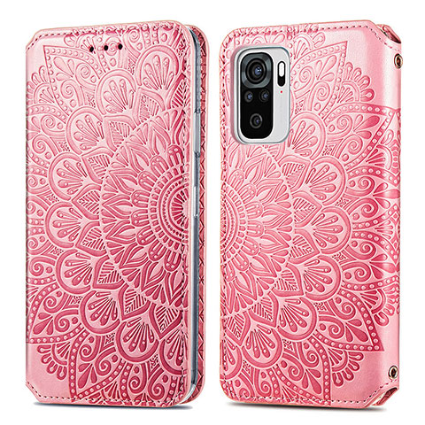 Custodia Portafoglio In Pelle Fantasia Modello Cover con Supporto S01D per Xiaomi Redmi Note 10 4G Oro Rosa