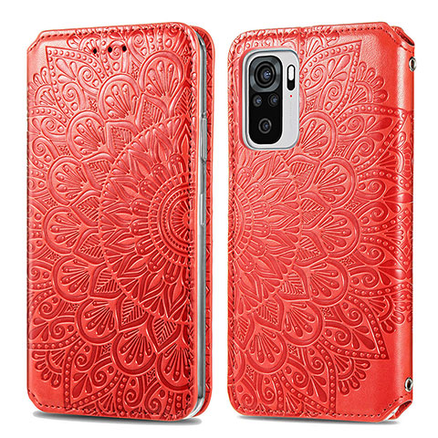 Custodia Portafoglio In Pelle Fantasia Modello Cover con Supporto S01D per Xiaomi Redmi Note 10 4G Rosso