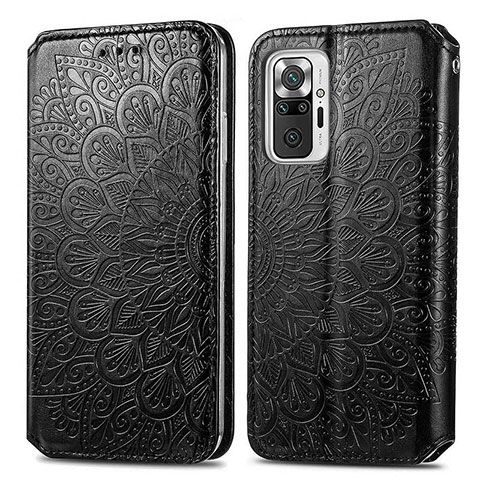 Custodia Portafoglio In Pelle Fantasia Modello Cover con Supporto S01D per Xiaomi Redmi Note 10 Pro 4G Nero