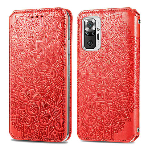 Custodia Portafoglio In Pelle Fantasia Modello Cover con Supporto S01D per Xiaomi Redmi Note 10 Pro Max Rosso