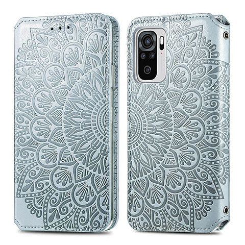 Custodia Portafoglio In Pelle Fantasia Modello Cover con Supporto S01D per Xiaomi Redmi Note 10S 4G Argento