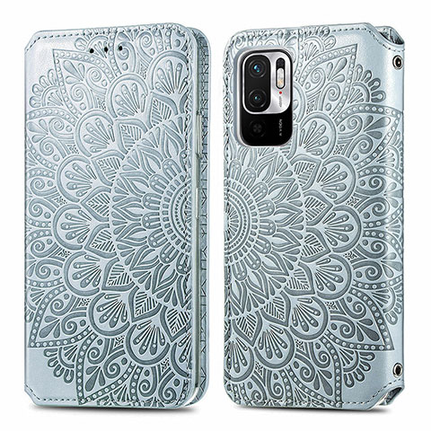 Custodia Portafoglio In Pelle Fantasia Modello Cover con Supporto S01D per Xiaomi Redmi Note 10T 5G Argento