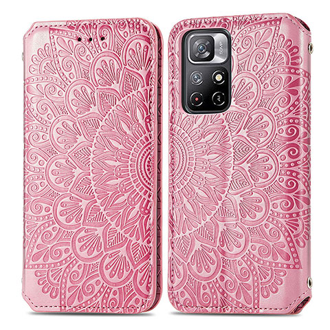 Custodia Portafoglio In Pelle Fantasia Modello Cover con Supporto S01D per Xiaomi Redmi Note 11 5G Oro Rosa