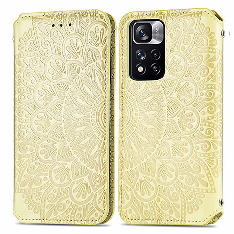 Custodia Portafoglio In Pelle Fantasia Modello Cover con Supporto S01D per Xiaomi Redmi Note 11 Pro+ Plus 5G Oro