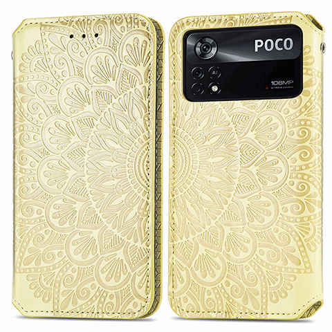 Custodia Portafoglio In Pelle Fantasia Modello Cover con Supporto S01D per Xiaomi Redmi Note 11E Pro 5G Oro