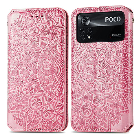 Custodia Portafoglio In Pelle Fantasia Modello Cover con Supporto S01D per Xiaomi Redmi Note 11E Pro 5G Oro Rosa
