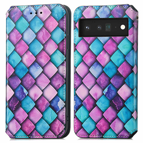 Custodia Portafoglio In Pelle Fantasia Modello Cover con Supporto S02D per Google Pixel 6 5G Viola