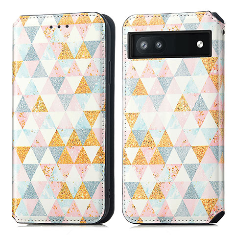 Custodia Portafoglio In Pelle Fantasia Modello Cover con Supporto S02D per Google Pixel 6a 5G Bianco