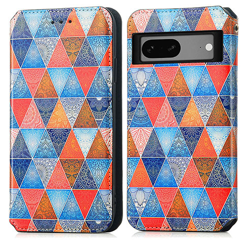 Custodia Portafoglio In Pelle Fantasia Modello Cover con Supporto S02D per Google Pixel 7a 5G Marrone