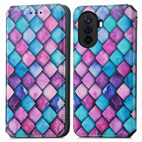 Custodia Portafoglio In Pelle Fantasia Modello Cover con Supporto S02D per Huawei Enjoy 50 Viola