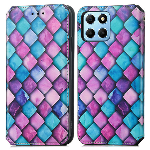 Custodia Portafoglio In Pelle Fantasia Modello Cover con Supporto S02D per Huawei Honor 70 Lite 5G Viola