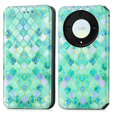 Custodia Portafoglio In Pelle Fantasia Modello Cover con Supporto S02D per Huawei Honor Magic5 Lite 5G Verde