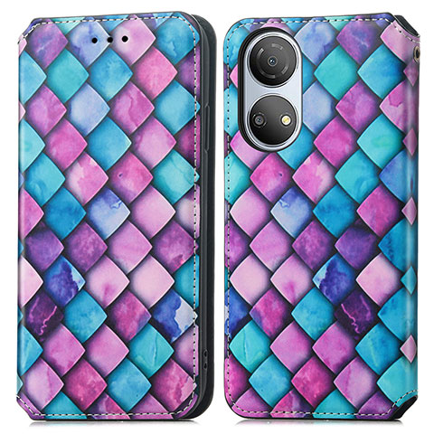 Custodia Portafoglio In Pelle Fantasia Modello Cover con Supporto S02D per Huawei Honor X7 Viola