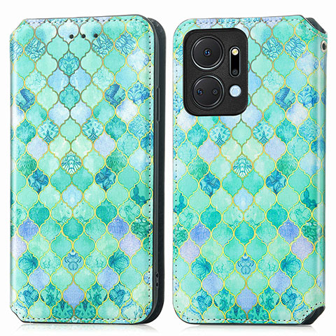 Custodia Portafoglio In Pelle Fantasia Modello Cover con Supporto S02D per Huawei Honor X7a Verde