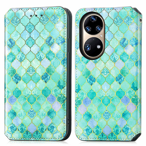 Custodia Portafoglio In Pelle Fantasia Modello Cover con Supporto S02D per Huawei P50 Verde