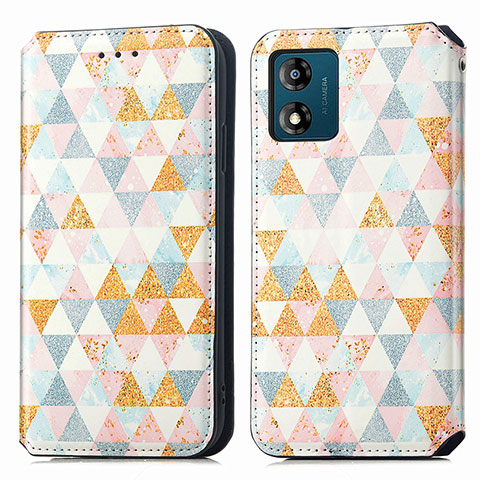 Custodia Portafoglio In Pelle Fantasia Modello Cover con Supporto S02D per Motorola Moto E13 Bianco