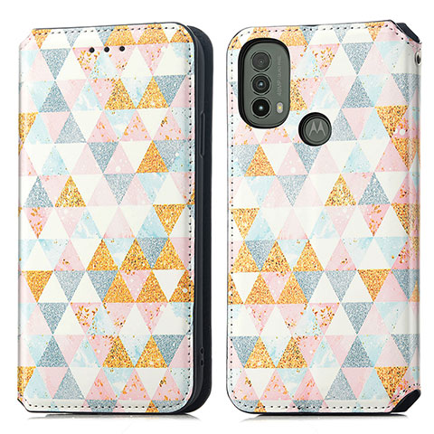 Custodia Portafoglio In Pelle Fantasia Modello Cover con Supporto S02D per Motorola Moto E20 Bianco