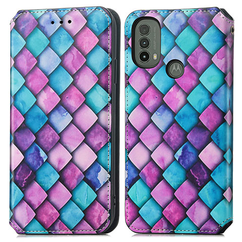 Custodia Portafoglio In Pelle Fantasia Modello Cover con Supporto S02D per Motorola Moto E20 Viola