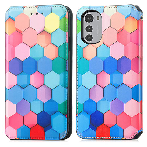 Custodia Portafoglio In Pelle Fantasia Modello Cover con Supporto S02D per Motorola Moto E32s Colorato