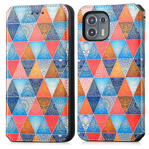 Custodia Portafoglio In Pelle Fantasia Modello Cover con Supporto S02D per Motorola Moto Edge 20 Lite 5G Marrone