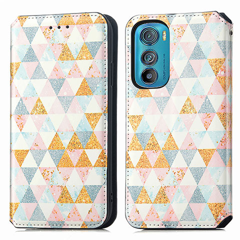 Custodia Portafoglio In Pelle Fantasia Modello Cover con Supporto S02D per Motorola Moto Edge 30 5G Bianco