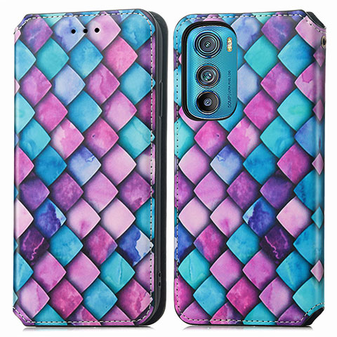 Custodia Portafoglio In Pelle Fantasia Modello Cover con Supporto S02D per Motorola Moto Edge 30 5G Viola