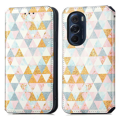 Custodia Portafoglio In Pelle Fantasia Modello Cover con Supporto S02D per Motorola Moto Edge 30 Pro 5G Bianco