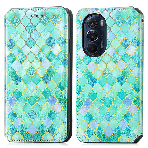 Custodia Portafoglio In Pelle Fantasia Modello Cover con Supporto S02D per Motorola Moto Edge 30 Pro 5G Verde