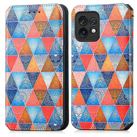 Custodia Portafoglio In Pelle Fantasia Modello Cover con Supporto S02D per Motorola Moto Edge 40 Pro 5G Marrone