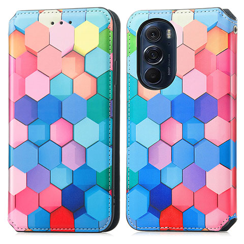 Custodia Portafoglio In Pelle Fantasia Modello Cover con Supporto S02D per Motorola Moto Edge Plus (2022) 5G Colorato