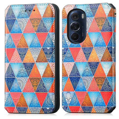 Custodia Portafoglio In Pelle Fantasia Modello Cover con Supporto S02D per Motorola Moto Edge X30 5G Marrone