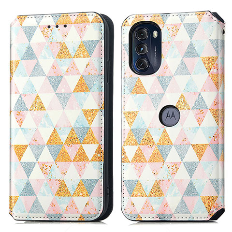 Custodia Portafoglio In Pelle Fantasia Modello Cover con Supporto S02D per Motorola Moto G 5G (2022) Bianco