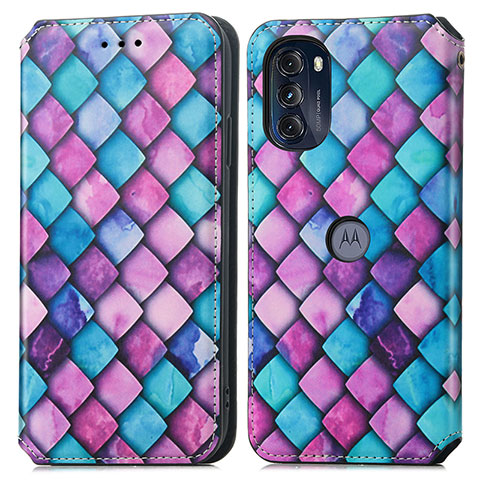 Custodia Portafoglio In Pelle Fantasia Modello Cover con Supporto S02D per Motorola Moto G 5G (2022) Viola