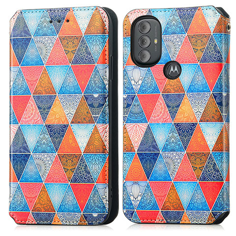 Custodia Portafoglio In Pelle Fantasia Modello Cover con Supporto S02D per Motorola Moto G Play (2023) Marrone