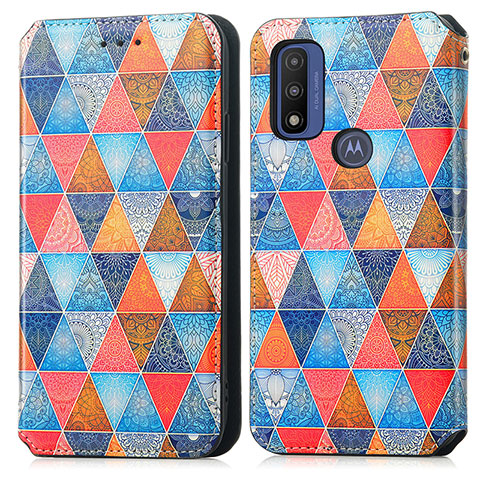 Custodia Portafoglio In Pelle Fantasia Modello Cover con Supporto S02D per Motorola Moto G Pure Marrone