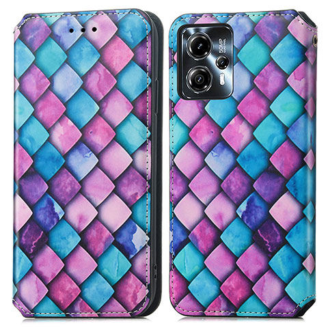 Custodia Portafoglio In Pelle Fantasia Modello Cover con Supporto S02D per Motorola Moto G13 Viola