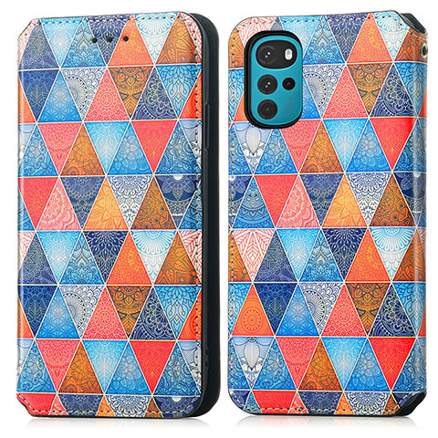 Custodia Portafoglio In Pelle Fantasia Modello Cover con Supporto S02D per Motorola Moto G22 Marrone