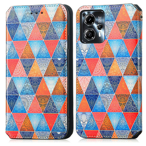 Custodia Portafoglio In Pelle Fantasia Modello Cover con Supporto S02D per Motorola Moto G23 Marrone