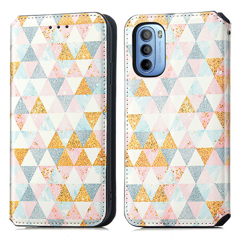 Custodia Portafoglio In Pelle Fantasia Modello Cover con Supporto S02D per Motorola Moto G31 Bianco