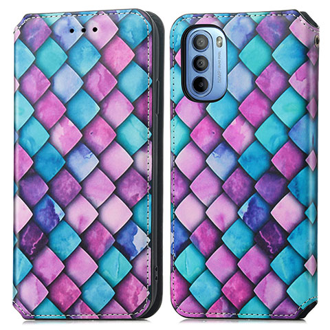 Custodia Portafoglio In Pelle Fantasia Modello Cover con Supporto S02D per Motorola Moto G41 Viola