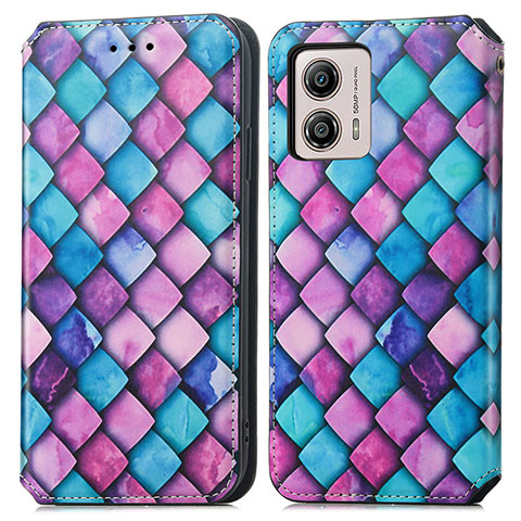 Custodia Portafoglio In Pelle Fantasia Modello Cover con Supporto S02D per Motorola Moto G53 5G Viola